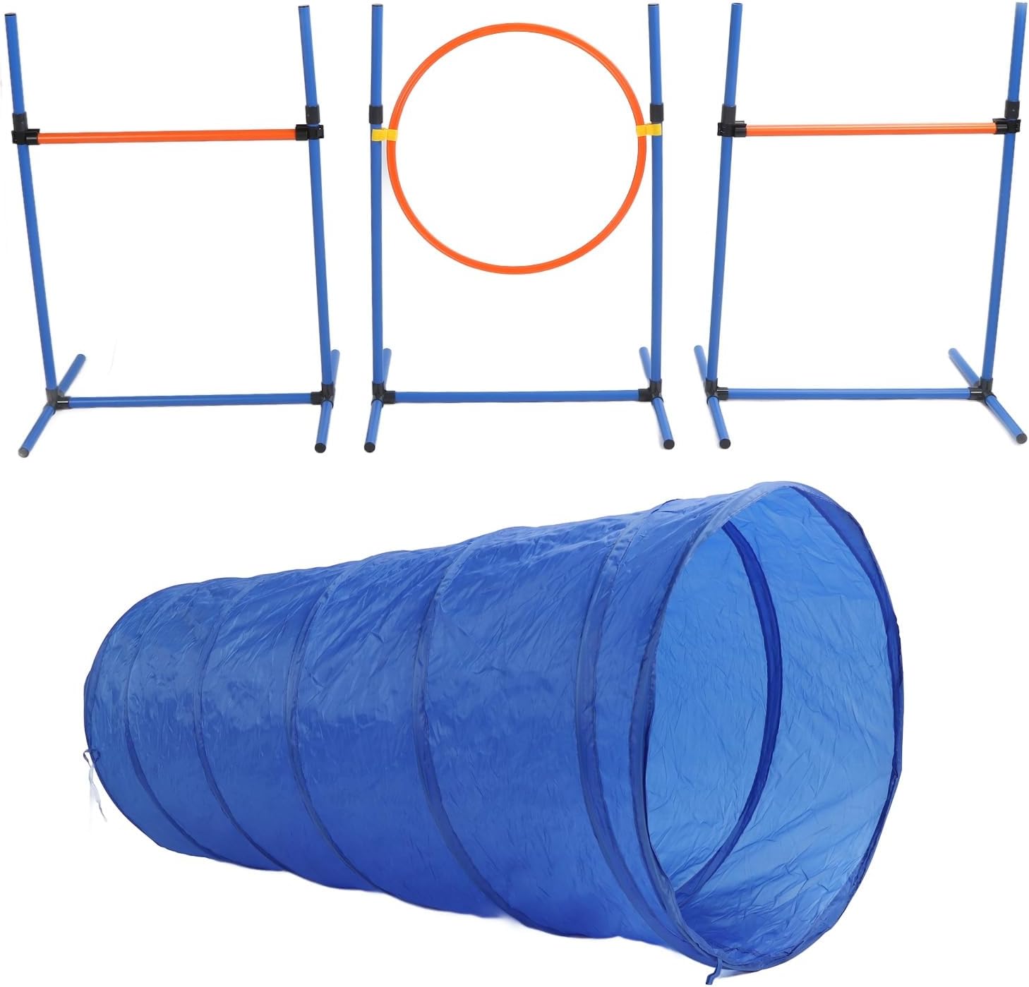 Generic Dog Agility Training Equipment 190t Polyester Fiber Collapsible Tunnel Jump Ring Poles Dog Obstacle Training Kit with Storage Bag for Yard Outdoor Tunnel, Jumping Hoop