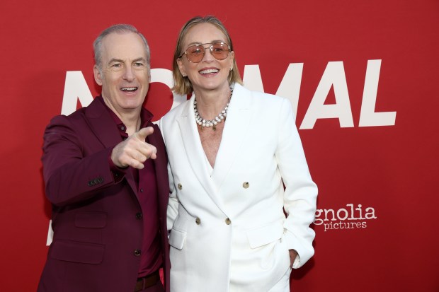 LOS ANGELES, CALIFORNIA - APRIL 15: Bob Odenkirk and Sharon Stone attend the Los Angeles premiere of Magnolia Pictures "Normal" at Hollywood American Legion on April 15, 2026 in Los Angeles, California. (Photo by Tommaso Boddi/Getty Images)