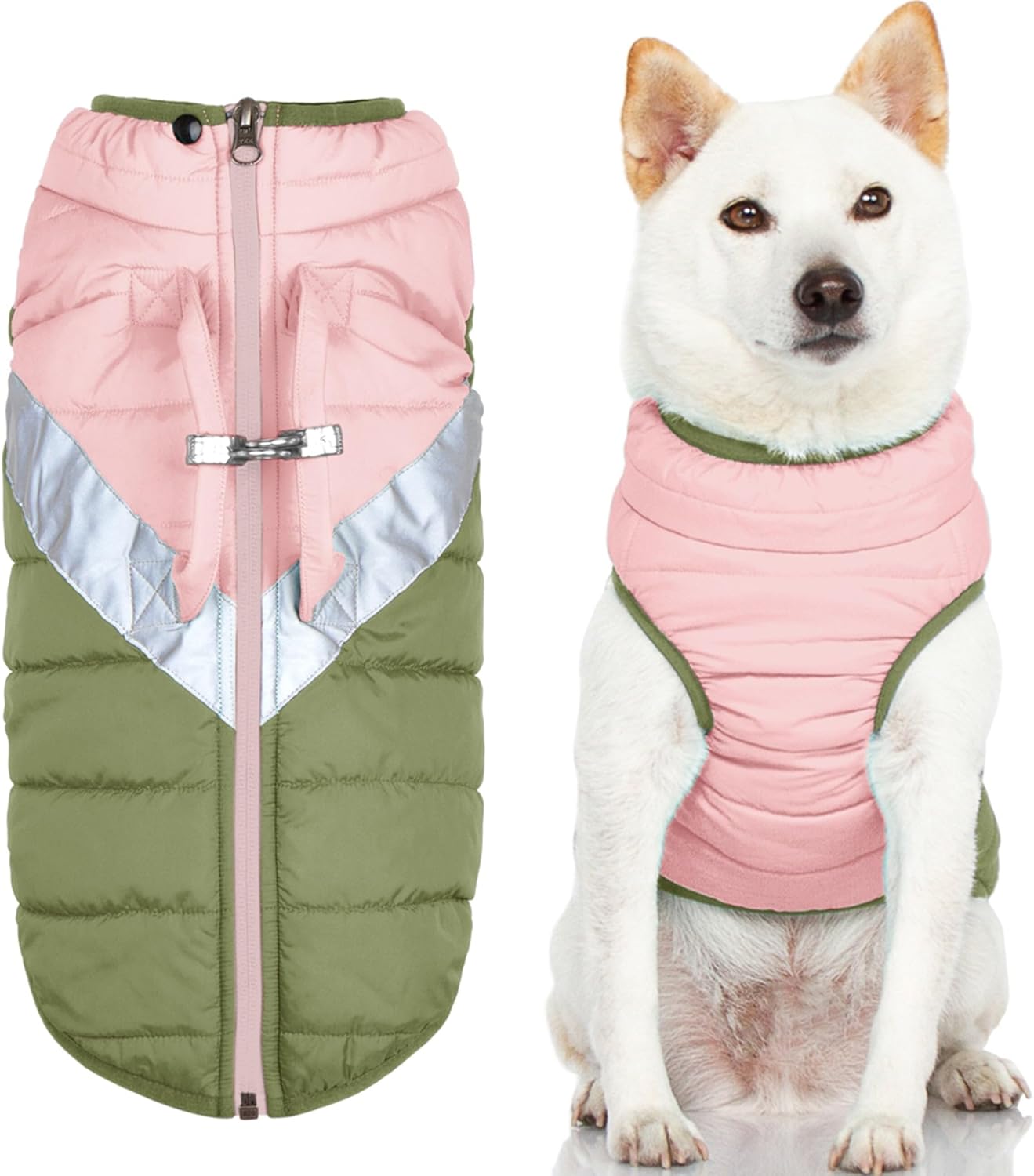 Gooby Mountaineer Dog Jacket – Peach, Small – Warm Zip Up Coat with Lift Handle and Dual O Ring Leash Water Resistant for Small to Medium Dogs