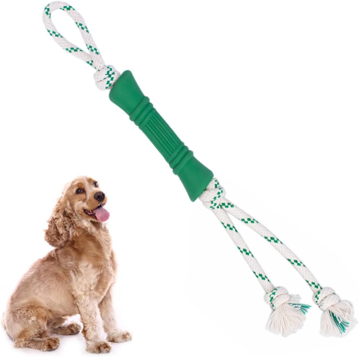 Green Sheep Natural Rubber Rope Dog Toy for Small to Large Dogs, Puppy Chew Toys for Teething, Tug of War Dog Toy with Recycle Cotton Rope, Durable Rubber Dog Toys