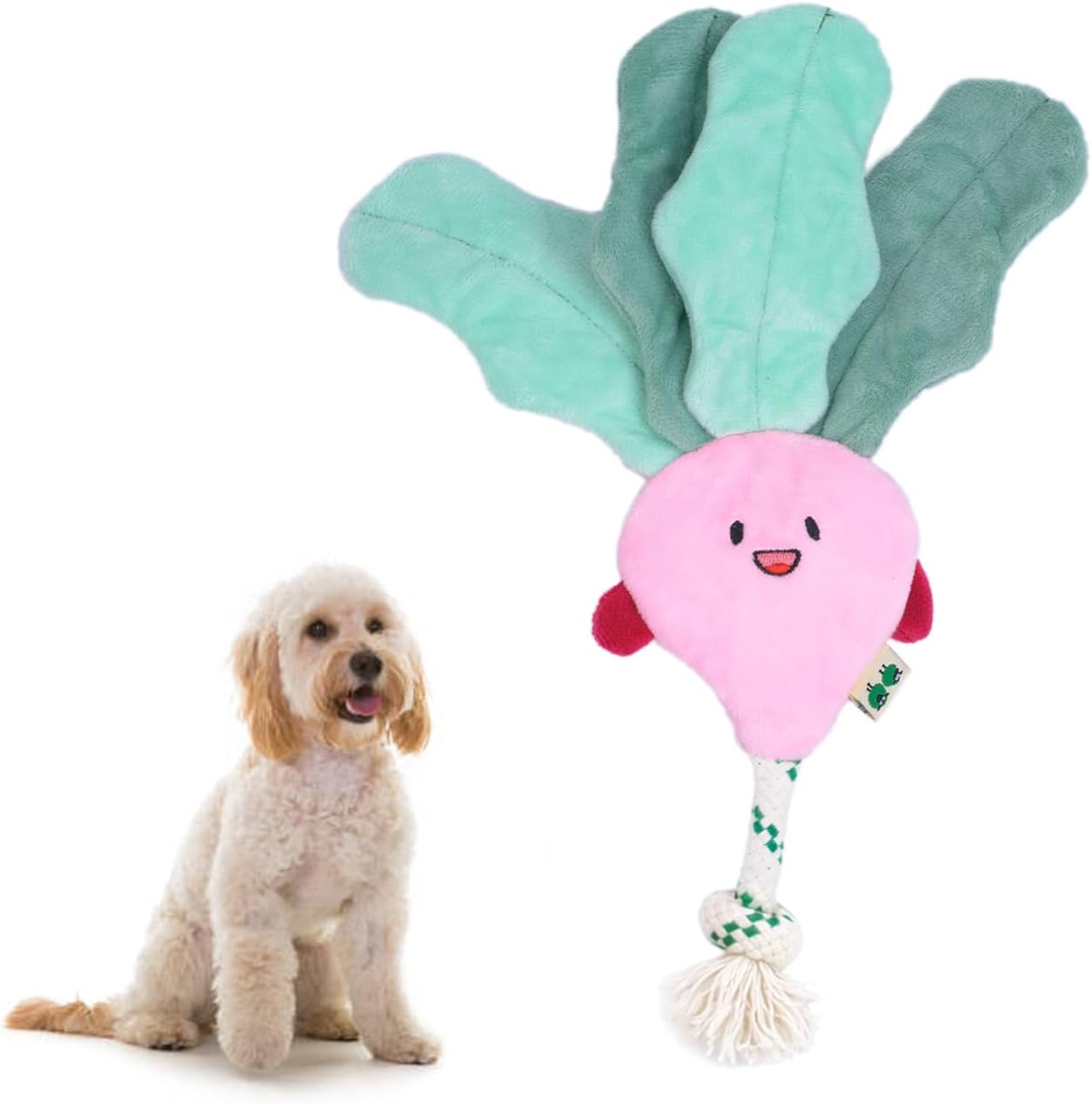 Green Sheep Stuffing Free Radish Plush Dog Toy, Durable Squeaky Chew Toy for Small to Large Dogs, Interactive Pet Toy with Recycle Cotton Rope, Tough & Fun Toys to Keep Them Busy