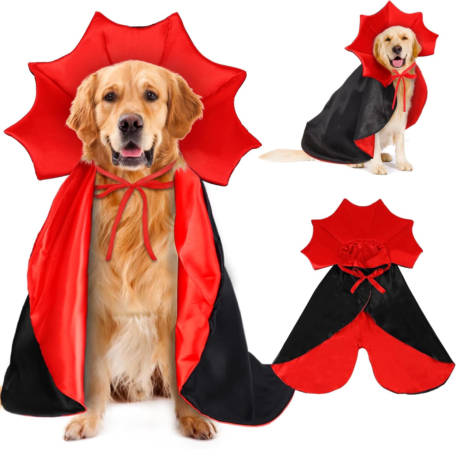Halloween Large Dog Vampire Cloak Devil Cape Cosplay Apparel Party Costume – Red & Black Classic Pet Cape – Adjustable Neck & Chest Sizes – Medium & Large Dogs