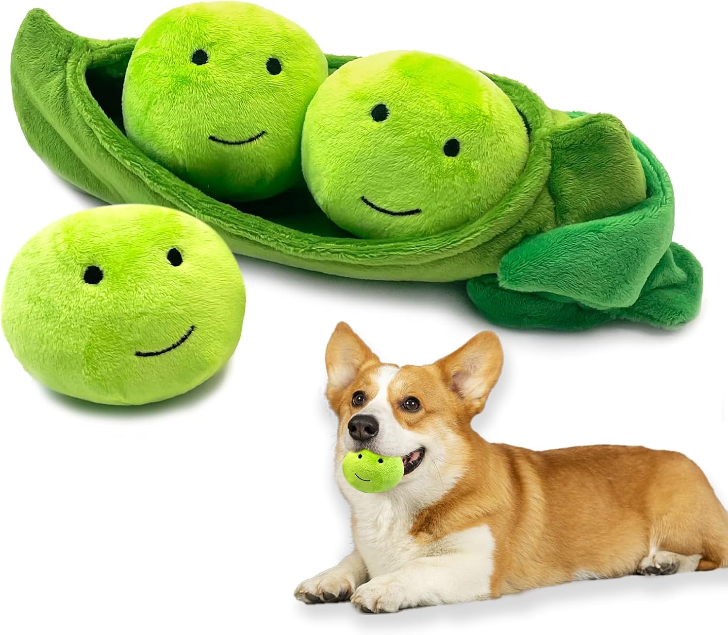 Hide and Seek Dog Toys, Interactive Squeaky Plush Puzzle Toy with Crinkle, Dog Enrichment Toys for Boredom & Stimulation, for Small Medium Dogs, Non-Aggressive Chewers(Pea Balls, Pack of 3)