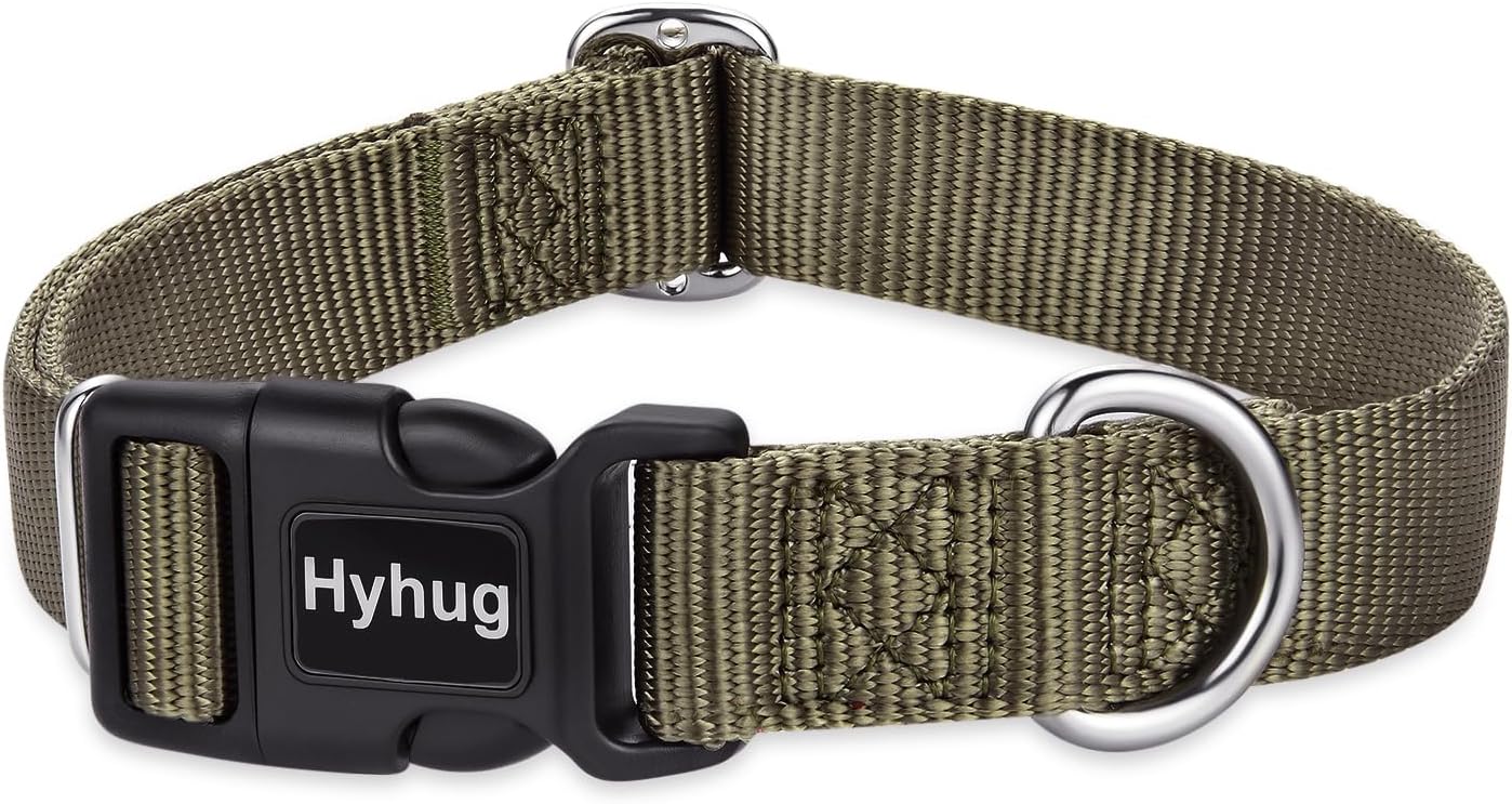 Hyhug Medium Dog Collar, Green:Heavy-Duty Quick-Release Nylon Buckle, Adjustable & Durable, Cute Dog Collar (Medium, Military Green)