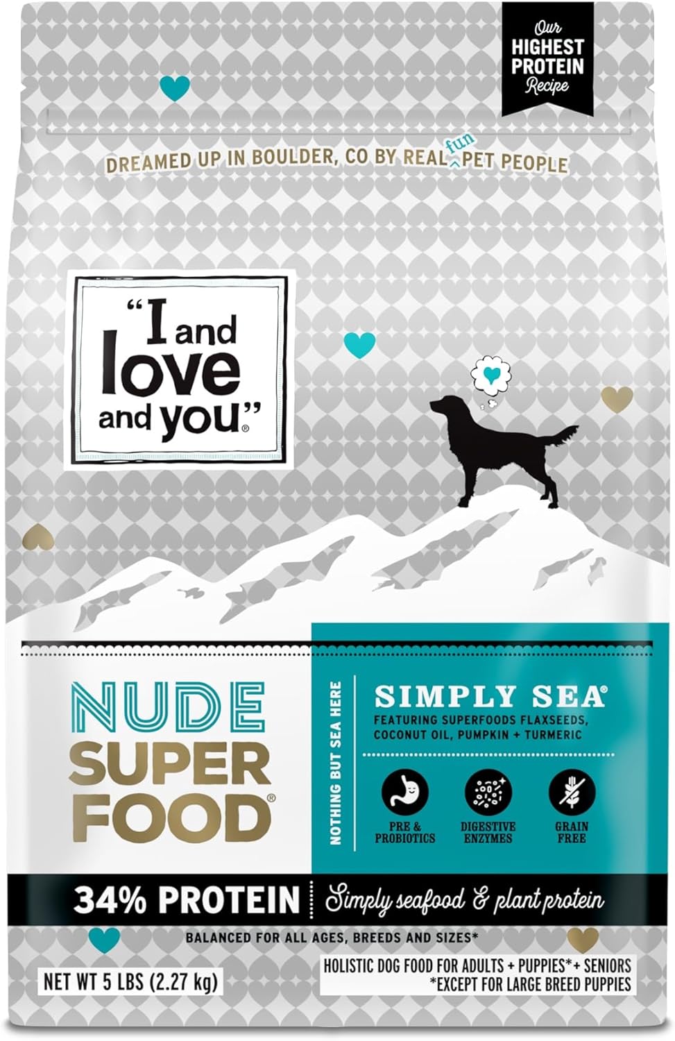I and love and you Nude Super Food Dry Dog Food – Salmon + Whitefish – Prebiotic + Probiotic, Grain Free, Real Meat, No Fillers, 5lb Bag