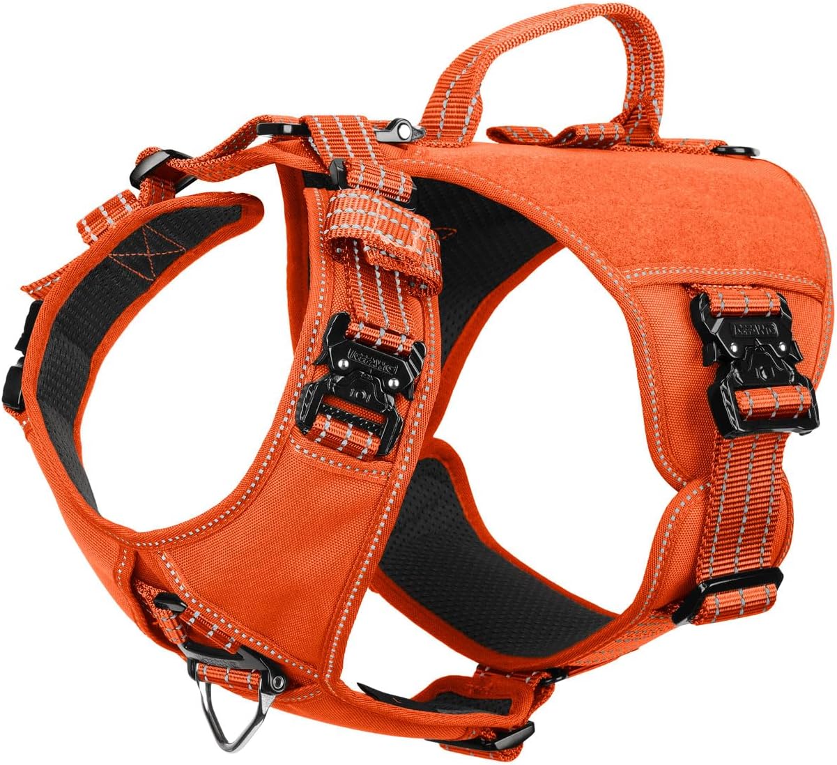 ICEFANG GN8 Tactical Dog Harness with 4X Metal Buckles for Large Sized Dogs,Reflective in Training Walking K9 Vest,No-Pull Front Leash Clip,Adjustable Pet Harness (Orange, Large (Pack of 1))
