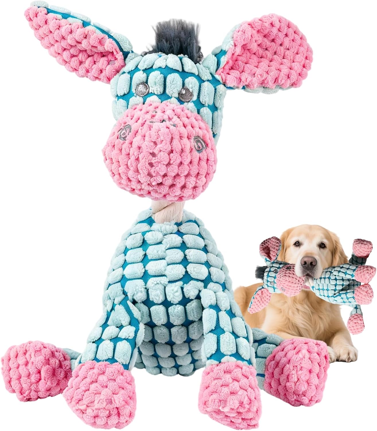 Indestructible Dog Toys,New Dog Toys for Aggressive Chewers,Squeaky Durable Chew Toy for Indoor Pups Teething,Puppy Teething Toys (Blue Donkey)