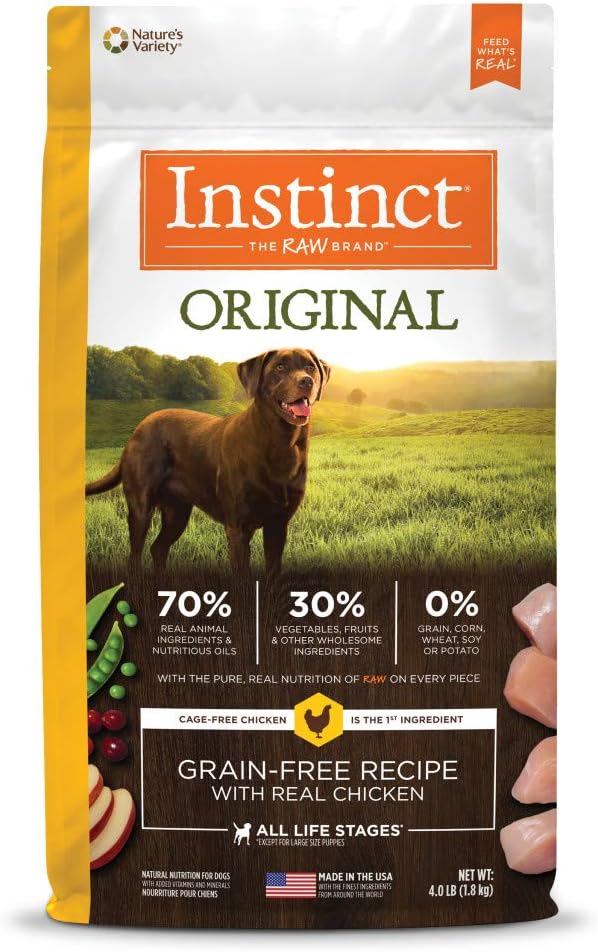 Instinct Original Dry Dog Food, Raw Coated Kibble, High Protein, Grain Free Recipe- Chicken, 4 lb. Bag