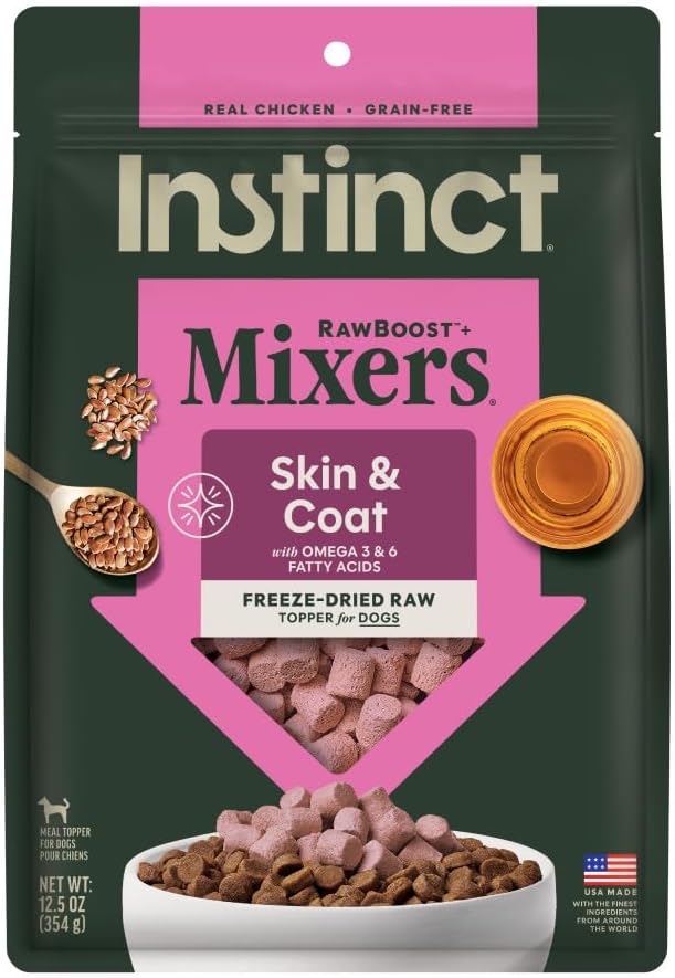 Instinct RawBoost Functional Mixers, Freeze Dried Dog Food Topper, Grain-Free, Real Chicken – Skin & Coat Health, 12.5 oz. Bag
