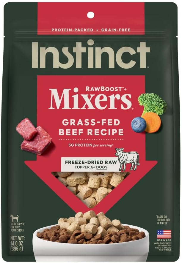 Instinct RawBoost Mixers, Freeze Dried Dog Food Topper, Grain-Free Recipe – All Natural Beef, 14 oz. Bag