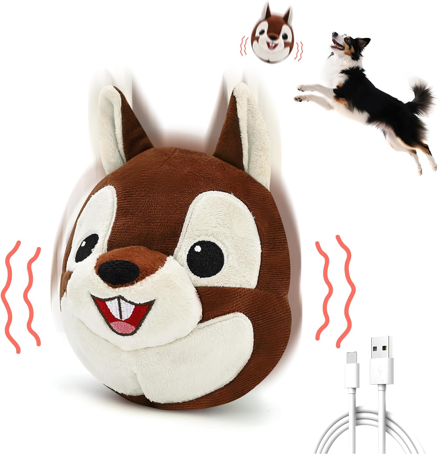 Interactive Dog Toys – Auto Bounce, Move & Vibrate with Sound, Talking Squirrel Puppy Toy for Small Medium Large Dogs, Rechargeable Durable Toy for Anxiety Relief, Boredom & Indoor Play