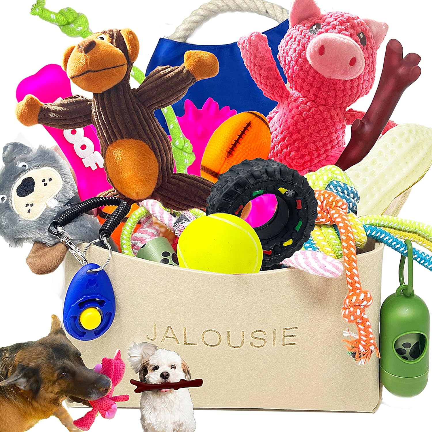 Jalousie Multipack Dog Squeaky Toys Bulk Bundle Pup Toy – Puppy Toys for Pets for Small Medium Breed (24 PCs Gift Basket)