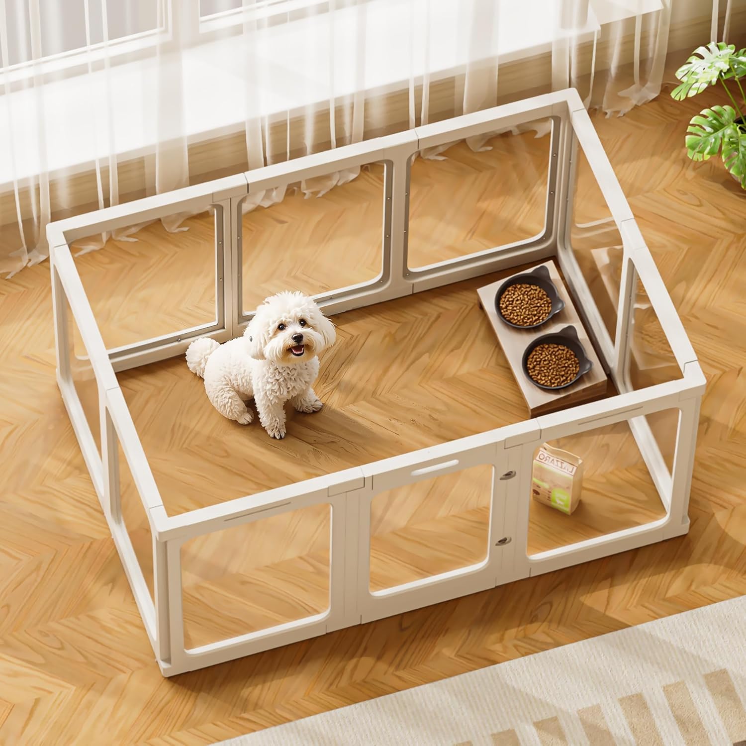 Jalove Acrylic Dog Playpen Indoor, 24“ H Plastic Pet Playpen with Door, Clear Pet Play Pen for Puppy Cat Rabbit Ferret, Easy Assemble Dog Pen, Preferable for Small Cage, White 10 PCS