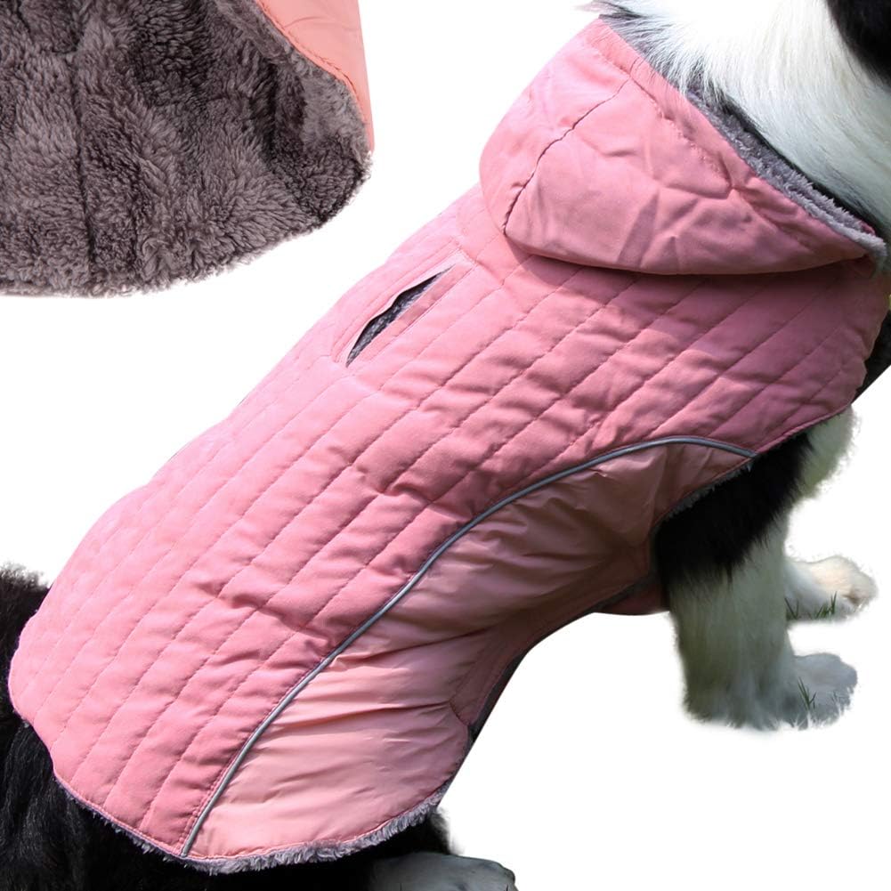 JoyDaog Fleece Dog Hoodie for Small Medium Dogs Super Warm Puppy Jacket for Cold Winter Dog Coats,Pink M