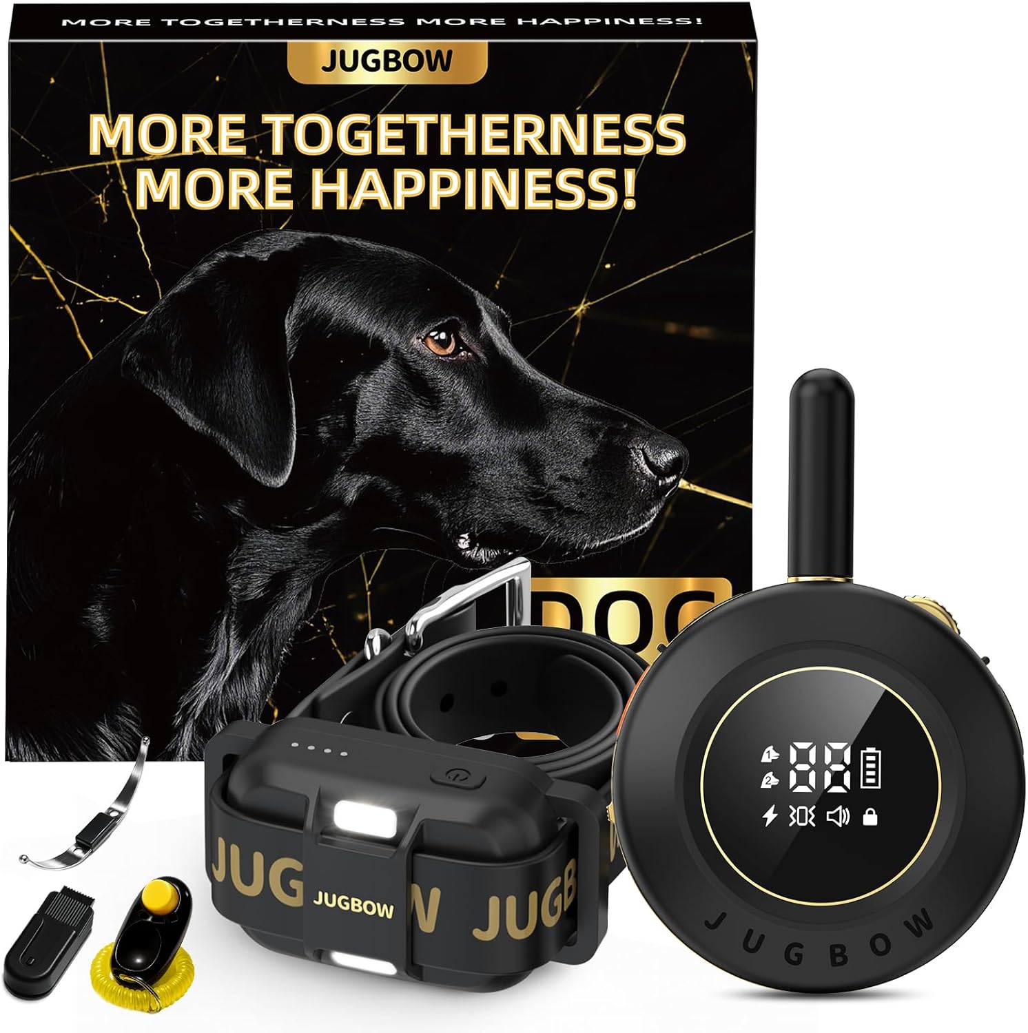 Jugbow Dog Shock Collar – 3/4 Mile Dog Training Collar with Remote for Large Medium Small Dogs, Rechargeable IPX8 Waterproof E-Collar with 3 Training Modes, LED Light & Security Lock (Black)