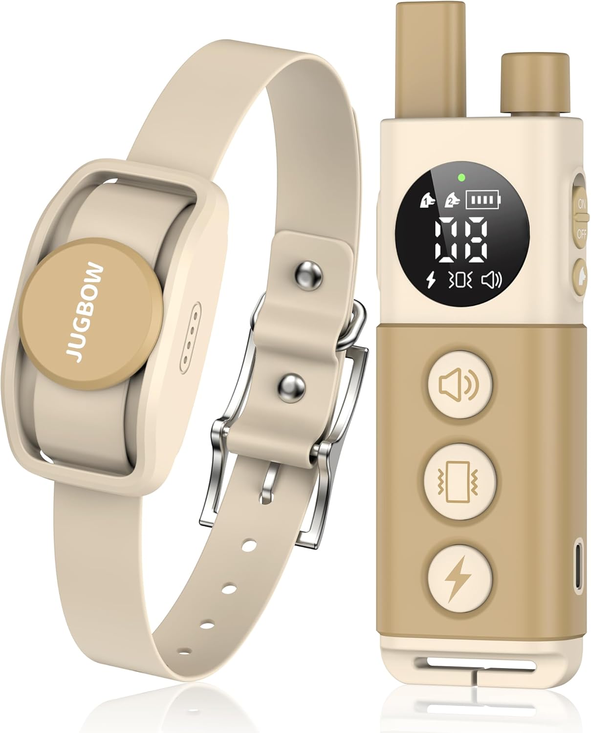 Jugbow Dog Training Collar with Remote – Rechargeable Waterproof E-Collar for Small, Medium & Large Dogs, 3Training Modes (Beep, Vibration, Static), Long Range Control (Beige)