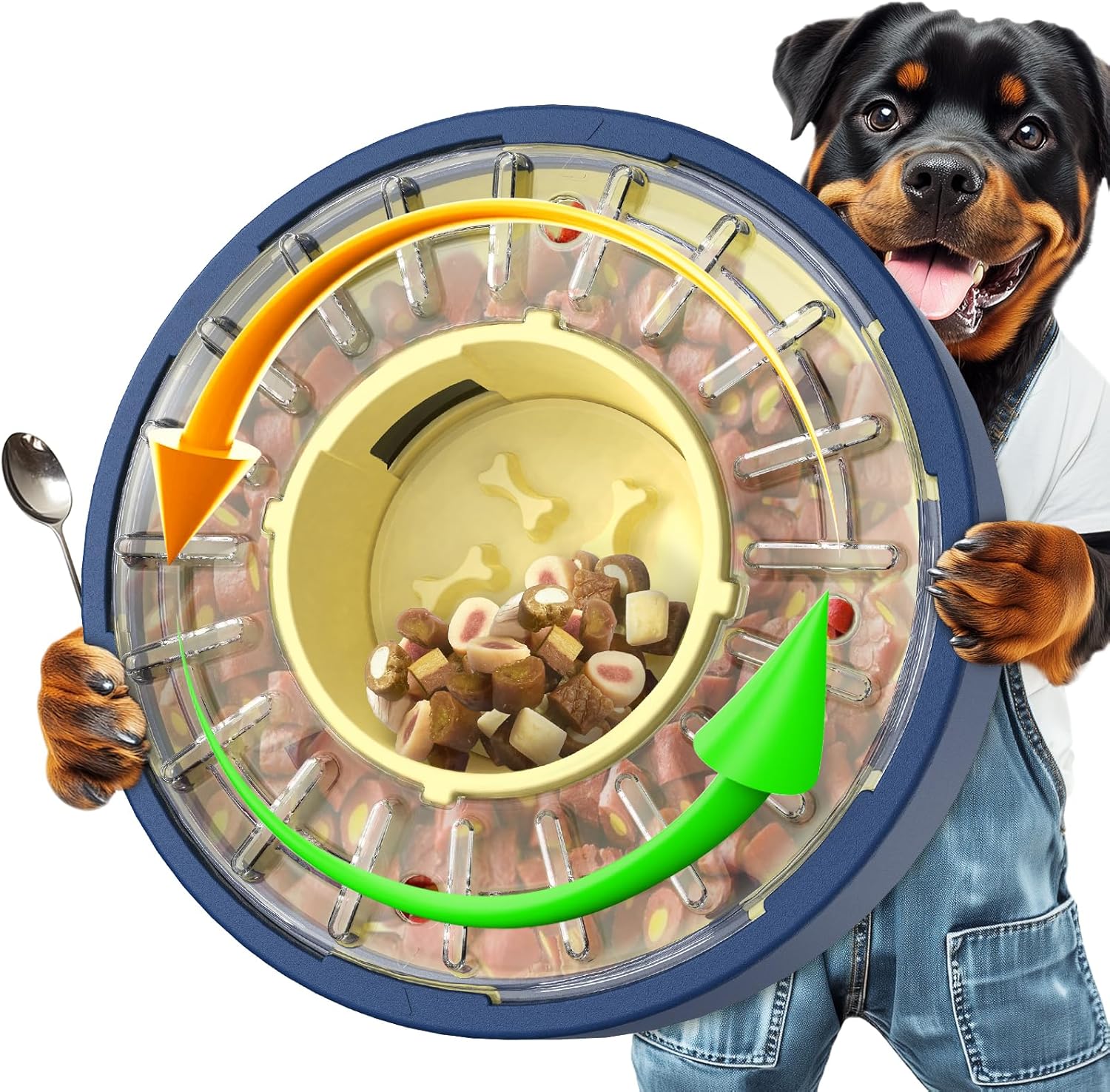 KADTC 5-60 Min Adjustable Slow Feeder Bowl for Fast Eaters, Spinning Dog Puzzle Feeder, Anti-Gulping Interactive Food Dispenser, 4-Cup Capacity, Mental Enrichment Treat Toy