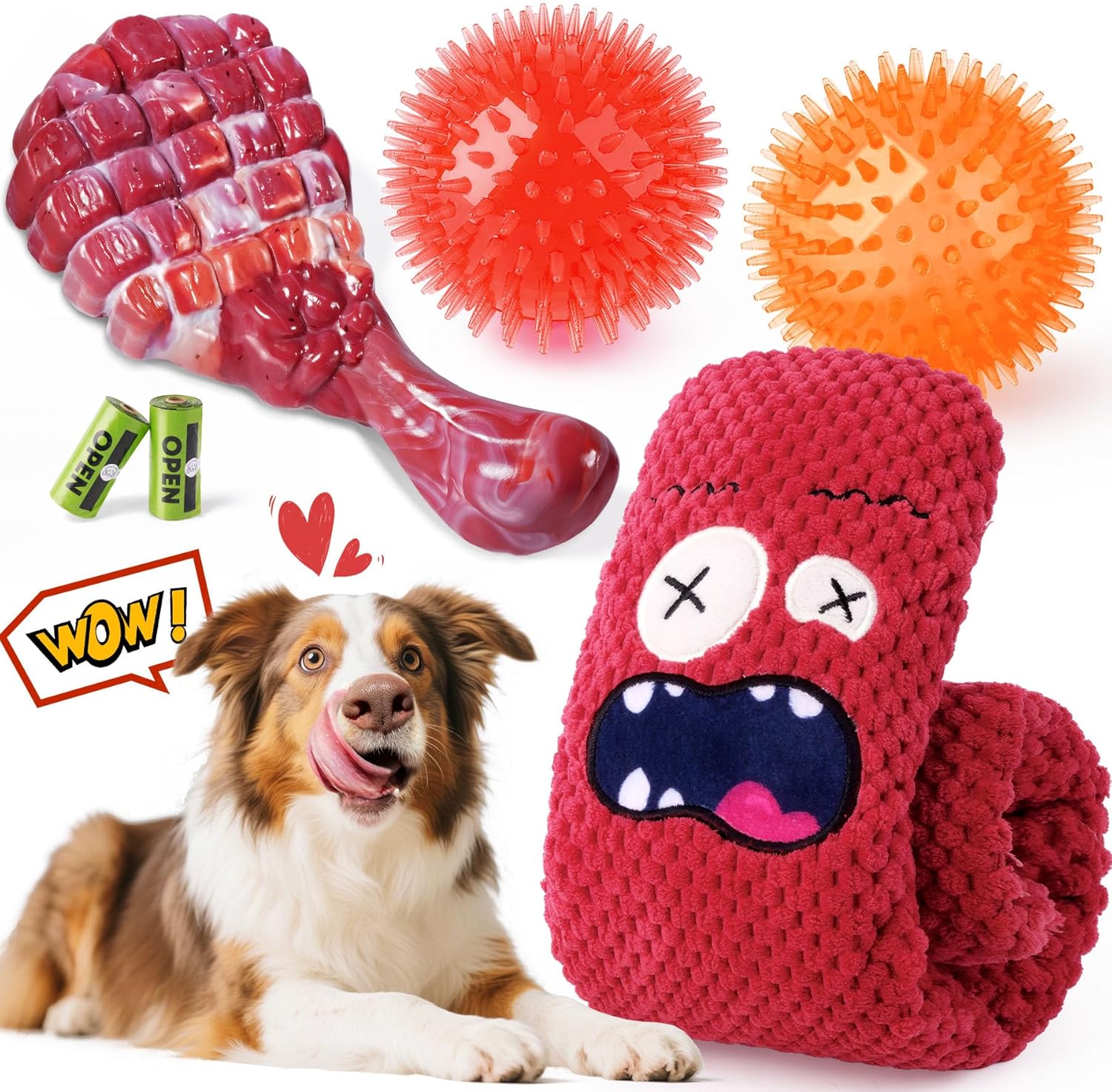KIPRITII Long-Lasting Heavy Dog Chew Toys for Aggressive Chewers – 6 Pack Tough Dog Toys Include Indestructible Chew Bone, Interactive Tug Toys & Squeaky Balls, Ideal for Medium & Large Breeds Dogs