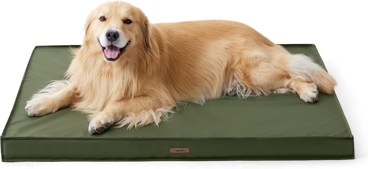LE SURE Outdoor Waterproof Dog Bed for Extra Large Dogs, XL Orthopedic Egg Crate Foam Pet Bed with Oxford Fabric Surface and Removable Washable Cover, Pet Mat 44”x32”, Green