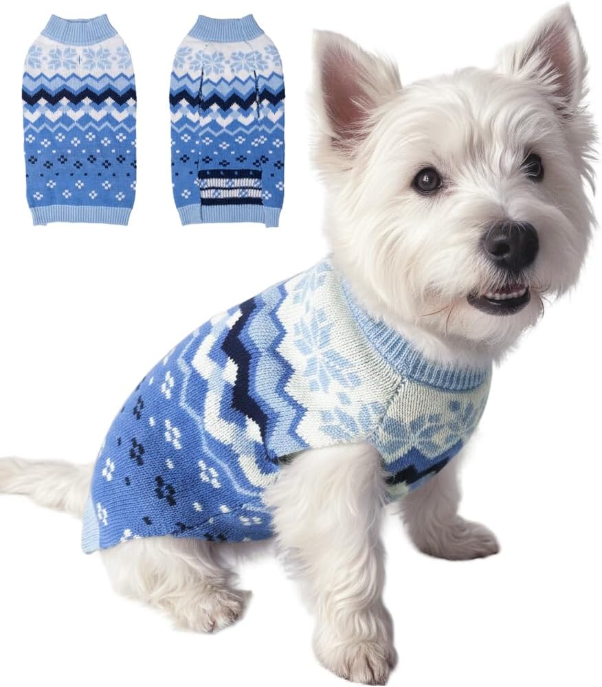 LUBOT NEW Ugly Sweaters for Puppy Cute Funny Wintertime and Holiday Parties Knitted Pullover Sweater Santa Small Dog Blue Snow X-Large