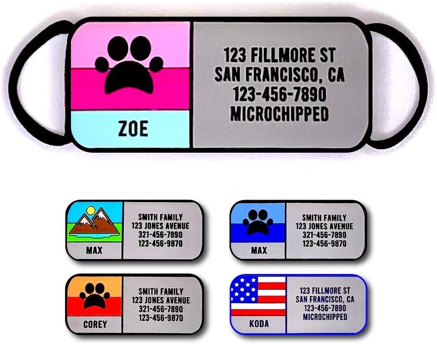 LYP Soundless Slide-On Collar Dog ID Tag – Designer Deep Engraved Silicone – Engraving Will Last – Pet ID Tags, Dog Tags, Cat Tags (Paw – Hot Pink, Large)