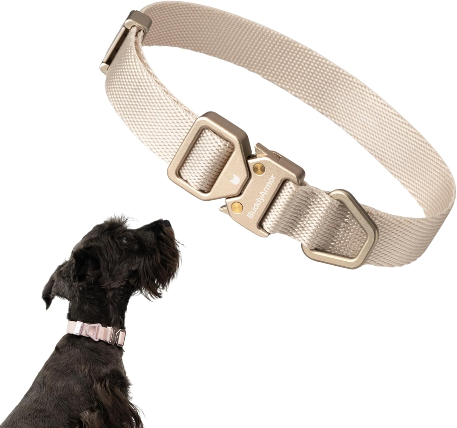 Light Alloy Dog Collar Pro, Soft Lightweight Dog Collar with Metal Buckle Quick Release Adjustable Comfortable Nylon Collar for Small Dogs Walking Training Running (Linen, S)