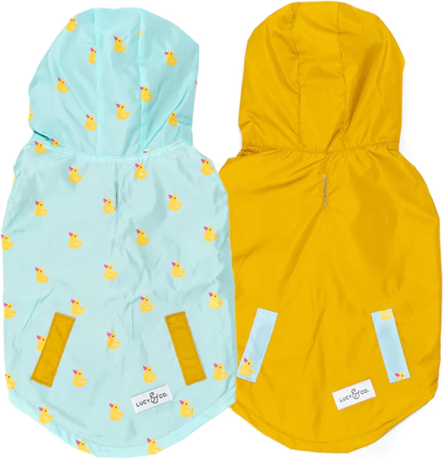 Lucy & Co. Lucky Ducky – Reversible Raincoat for Dogs & Pets – Dog Raincoat – Fashionable and Comfy Water Proof Adjustable Poncho for Canines – 2XL – Yellow Blue Rubber Duck