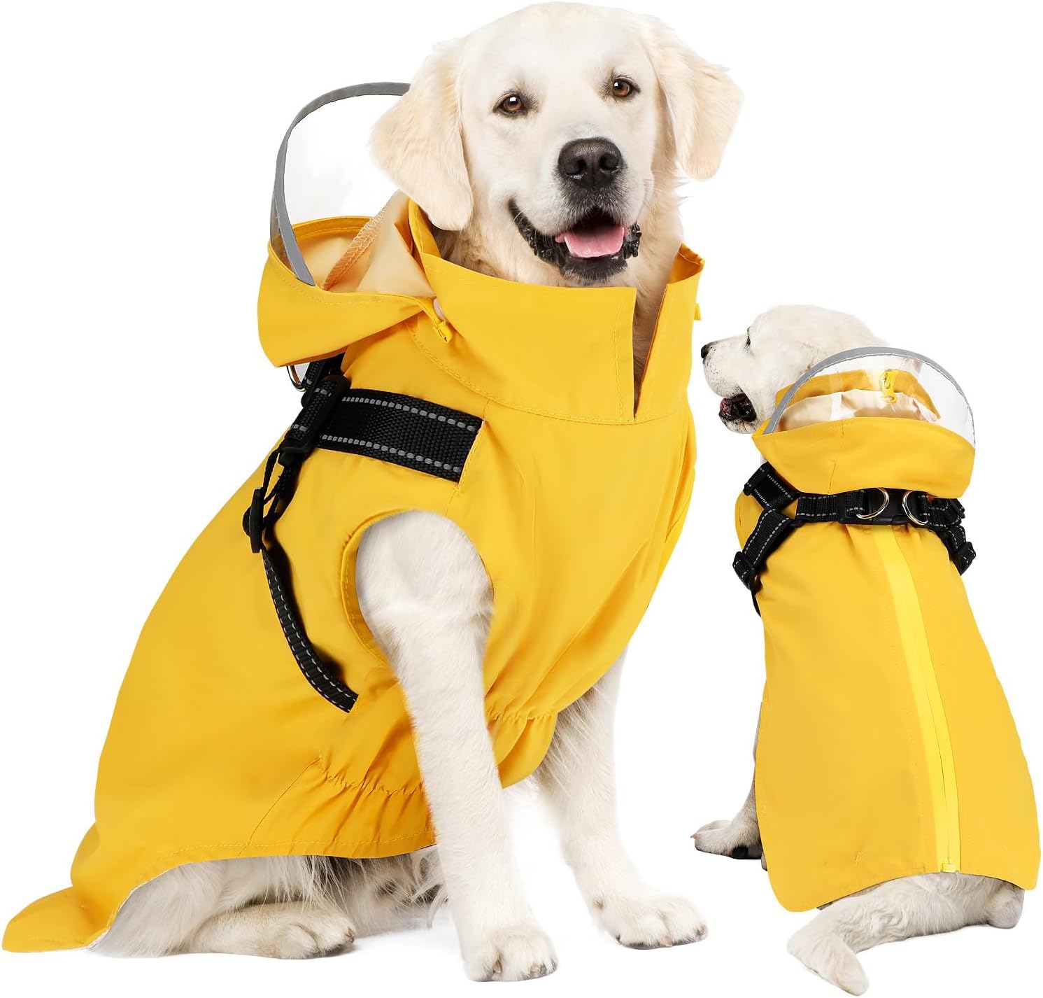 Lukovee Dog Raincoat – Waterproof Rain Jacket with Harness & Removable Hood, Reflective Double Layer Dog Rain Coat Poncho (Y,L)