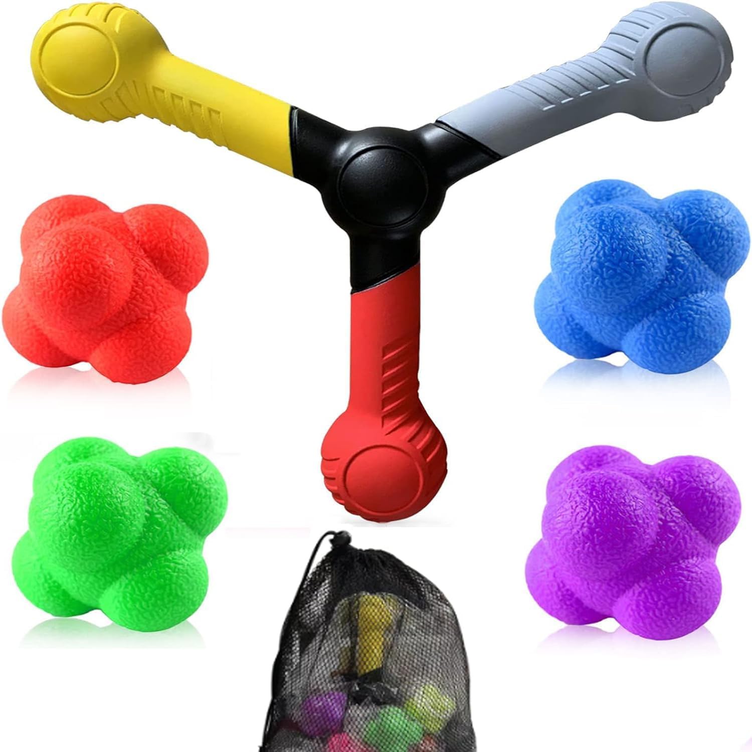 MUSKULO MONSTRO 5 PCs Reaction Speed Training Tools Kit, 1 Hand Eye Coordination Stick, 4 Rubber Reaction Balls, Improve Reflex, Agility and Focus for Sports, Exercise and Fun for All Ages