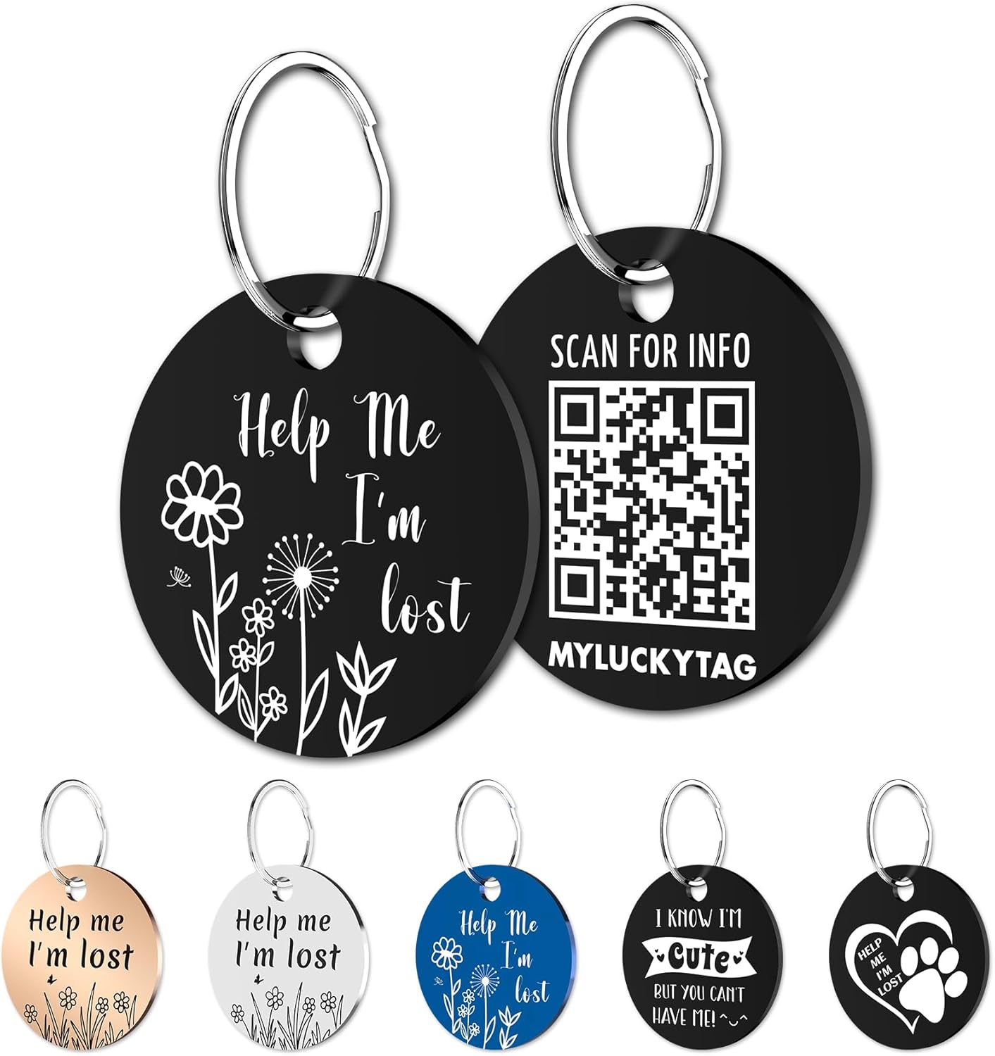 MYLUCKYTAG Stainless Steel QR Code Pet ID | Personalized Dog & Cat Tag with Online Profile & Location Alert Email | Durable Collar Identifier