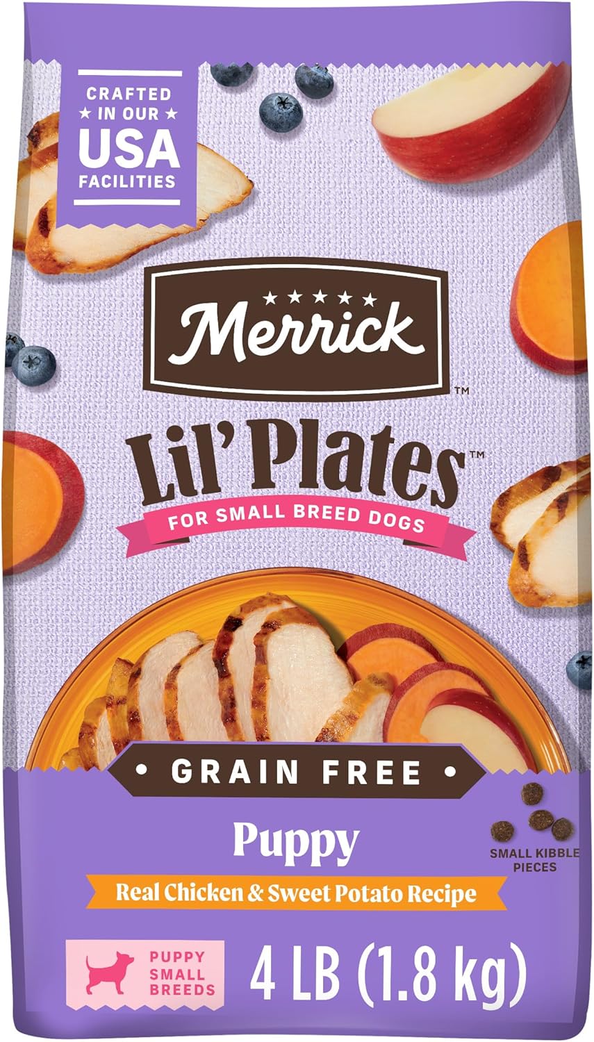 Merrick Lil’ Plates Premium Grain Free Dry Puppy Food For Small Dogs, Real Chicken And Sweet Potato Kibble – 4.0 lb. Bag