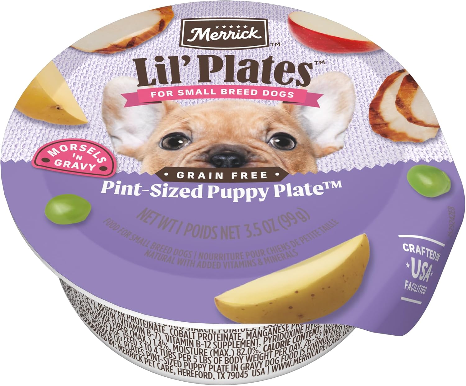 Merrick Lil Plates Wet Dog Food for Small Breed Puppies, Pint-Sized Puppy Plate in Gravy with Real Deboned Chicken, 3.5 oz Tub