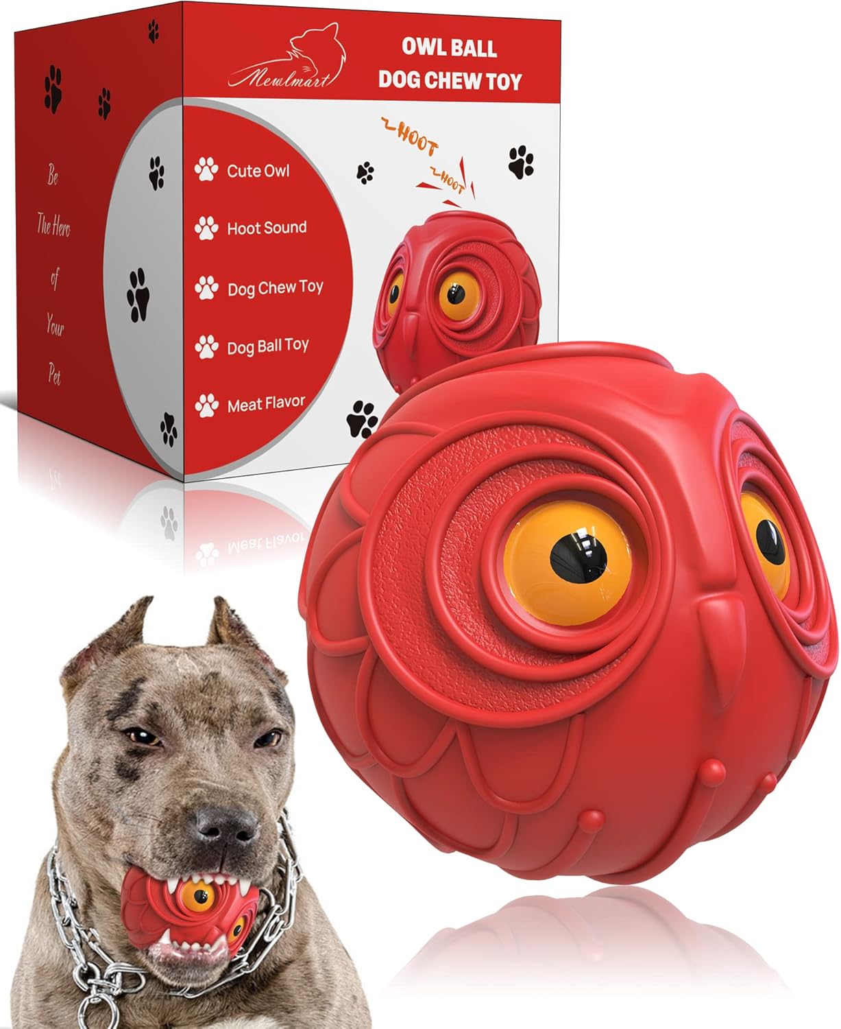 Mewlmart Giggle Ball for Dogs Interactive Dog Toys for Aggressive Chewers Dog Ball Toy for Puppy Medium Large Dogs Natural Rubber Cute Owl Hoot Fun Giggle Sounds When Rolled or Shaken
