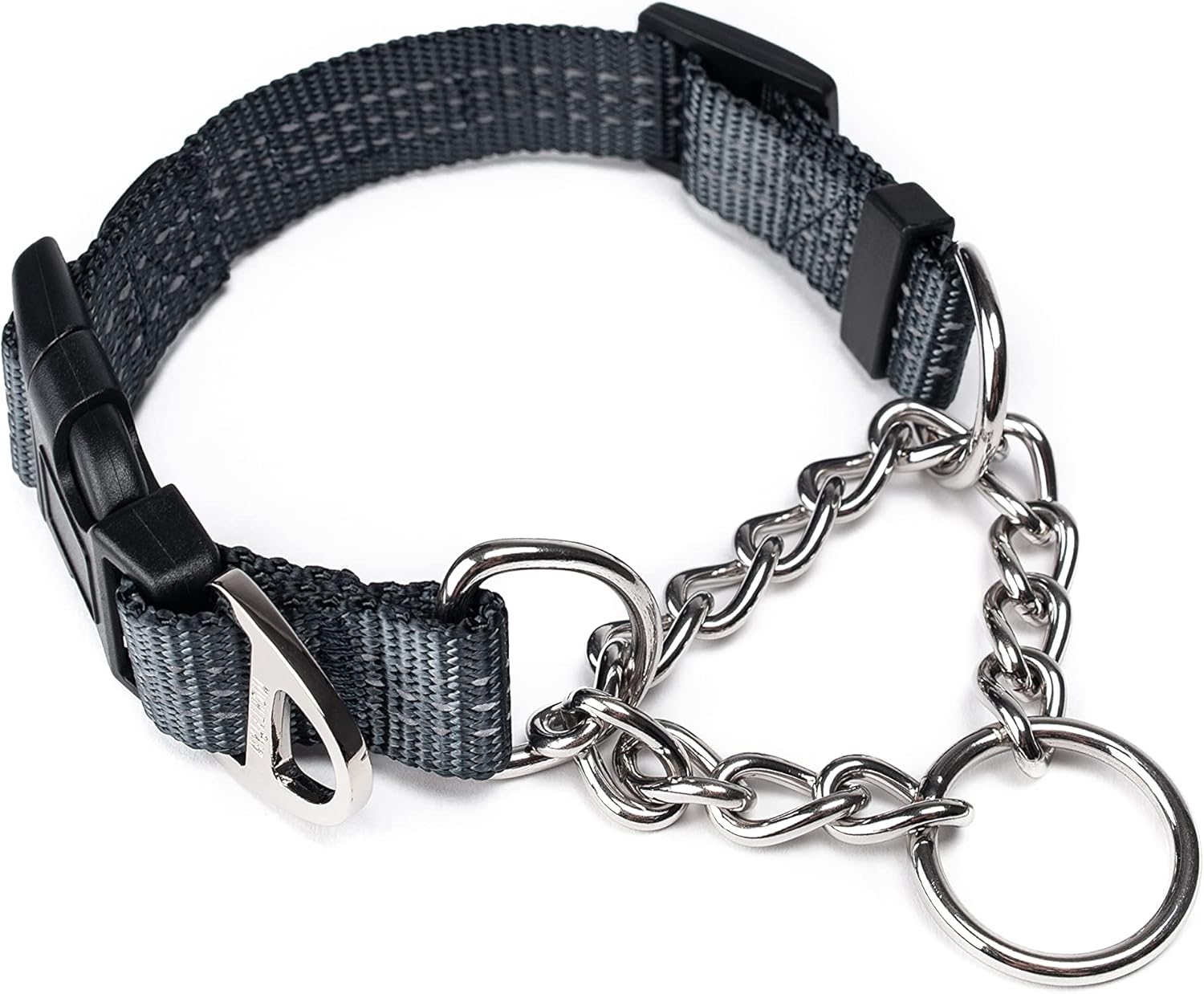 Mighty Paw Martingale Dog Collar 2.0 | Trainer Approved Limited Slip Collar with Stainless Steel Chain & Heavy Duty Buckle – Modified Cinch Collar for Gentle & Effective Pet Training – Medium, Grey
