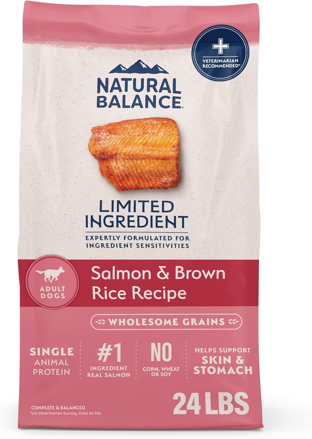 Natural Balance Limited Ingredient Adult Dry Dog Food with Healthy Grains, Salmon & Brown Rice Recipe, 24 Pound (Pack of 1)