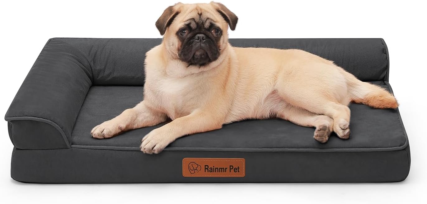 Orthopedic Dog Bed Medium Size Dog, Memory Foam Dogs Bed for Medium Dogs, Washable and Removable Microsuede Cover, Waterproof Liner, Non-Skid Bottom, 30x20x6 Inches, Dark Grey