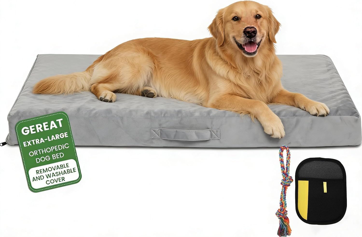 Orthopedic Dog Bed for Extra Large Dogs 44×30 Inches, 28D Egg Crate Foam Pet Bed with Non-Slip Bottom, Waterproof Dog Bed with Removable Washable Cover, Hair Removal Glove, and Chew Knot