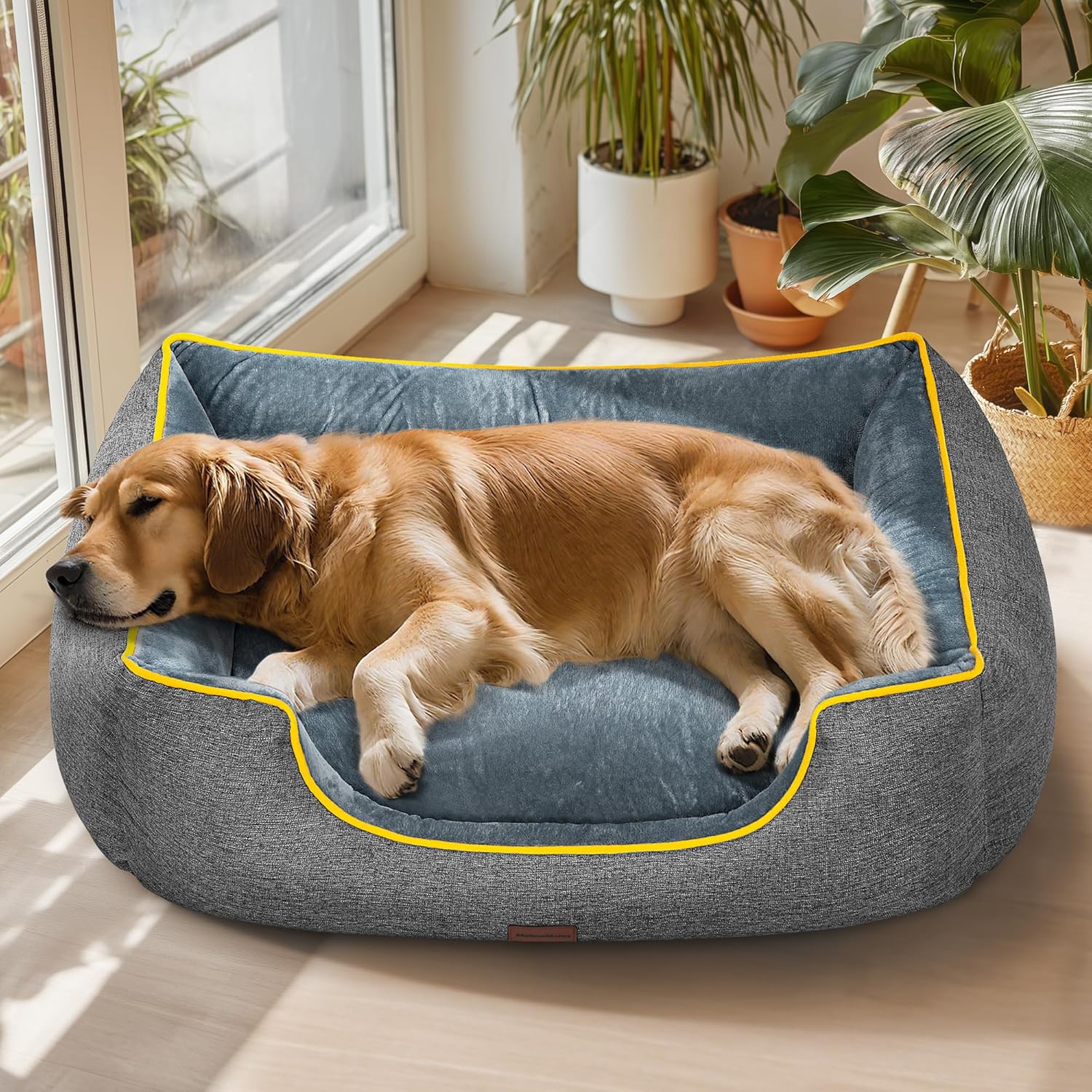 Orthopedic Dog Bed for Extra Large Dogs with Removable Washable Cover – XL Dog Couch Sofa with Waterproof Lining & Non-Slip Base, Double-Sided Comfort Pet Bed, 44″, Grey