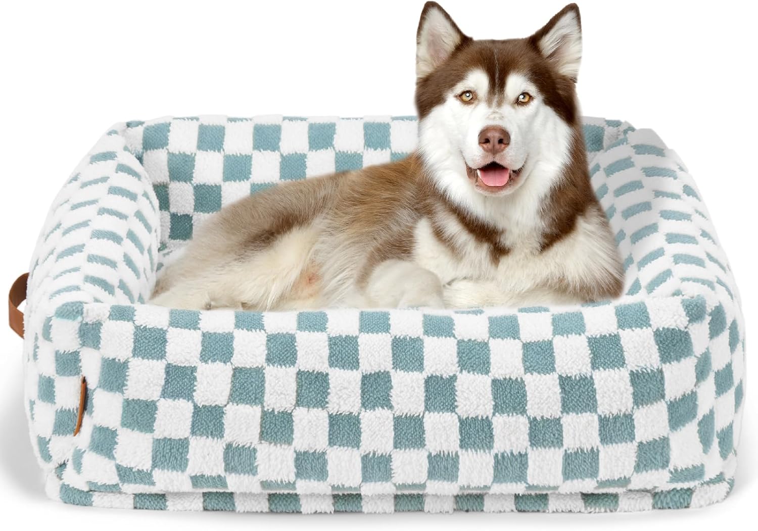 Orthopedic Dog Bed for Large Medium Small Dogs – Washable Orthopedic Sofa Bed, Soft Breathable Puppy & Pet Cuddler, Durable Calming Dog Beds with Anti-Slip Bottom, 32x27x8inch,Blue Grid