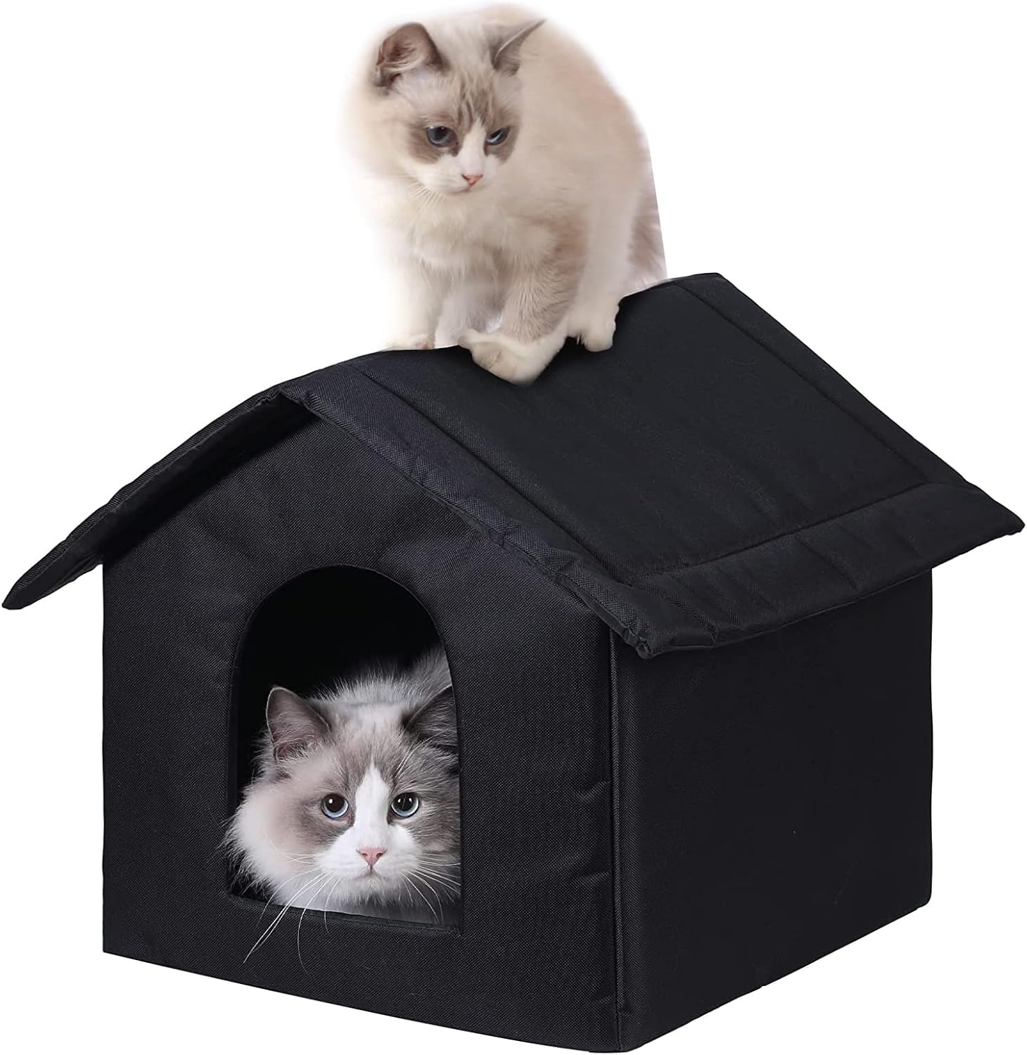 Outdoor Cat House Cat House for Outdoor and Indoor Use – Waterproof Shelter for Cats, Dogs, and Feral Animals (Black cat House, Large)