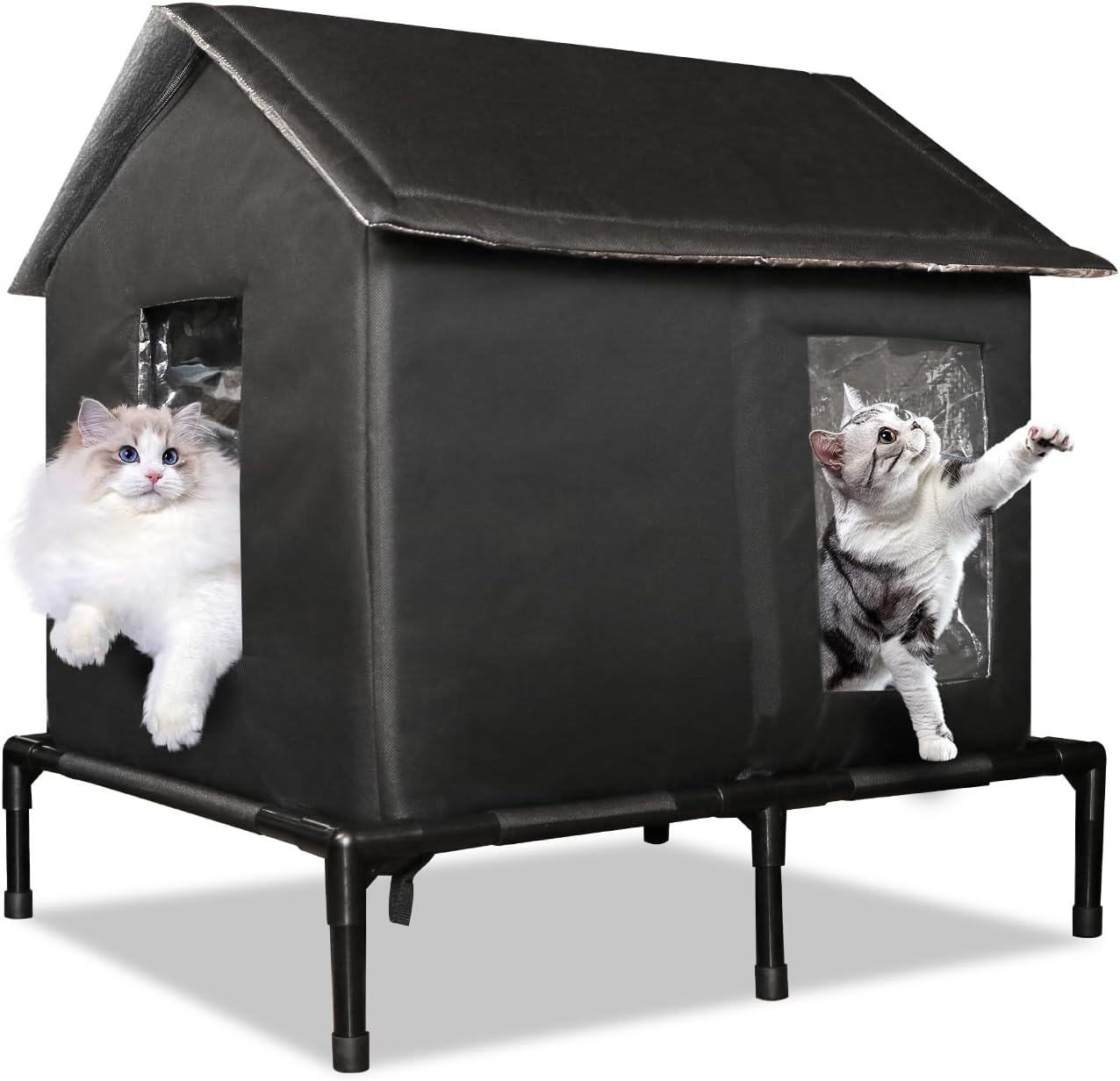 Outdoor Cat House for Feral Cats, Extra Large Insulated Stray Cat Shelter, Weatherproof Elevated Outside Cat and Dog House, Waterproof Cat Tent Pet House for Winter and Summer