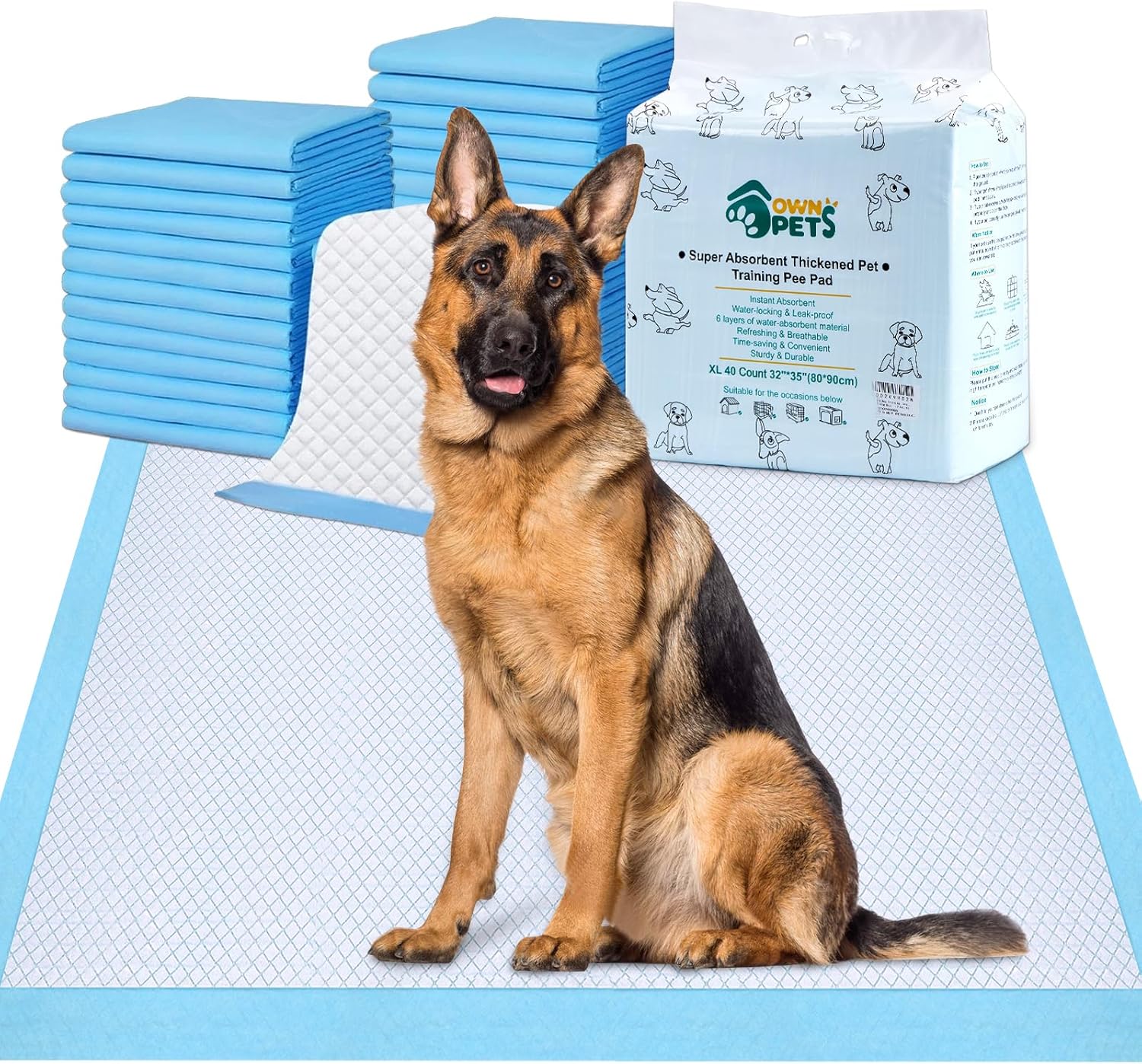 Ownpets Dog Training XL Extra Large Pad 35’’ x 32’’, Leak-Proof 6-Layer Pet Potty Training Pads Pee Pads with Quick-Dry Surface for Pets, Puppies, Adult, Sick & Aging Dogs, 40 Counts