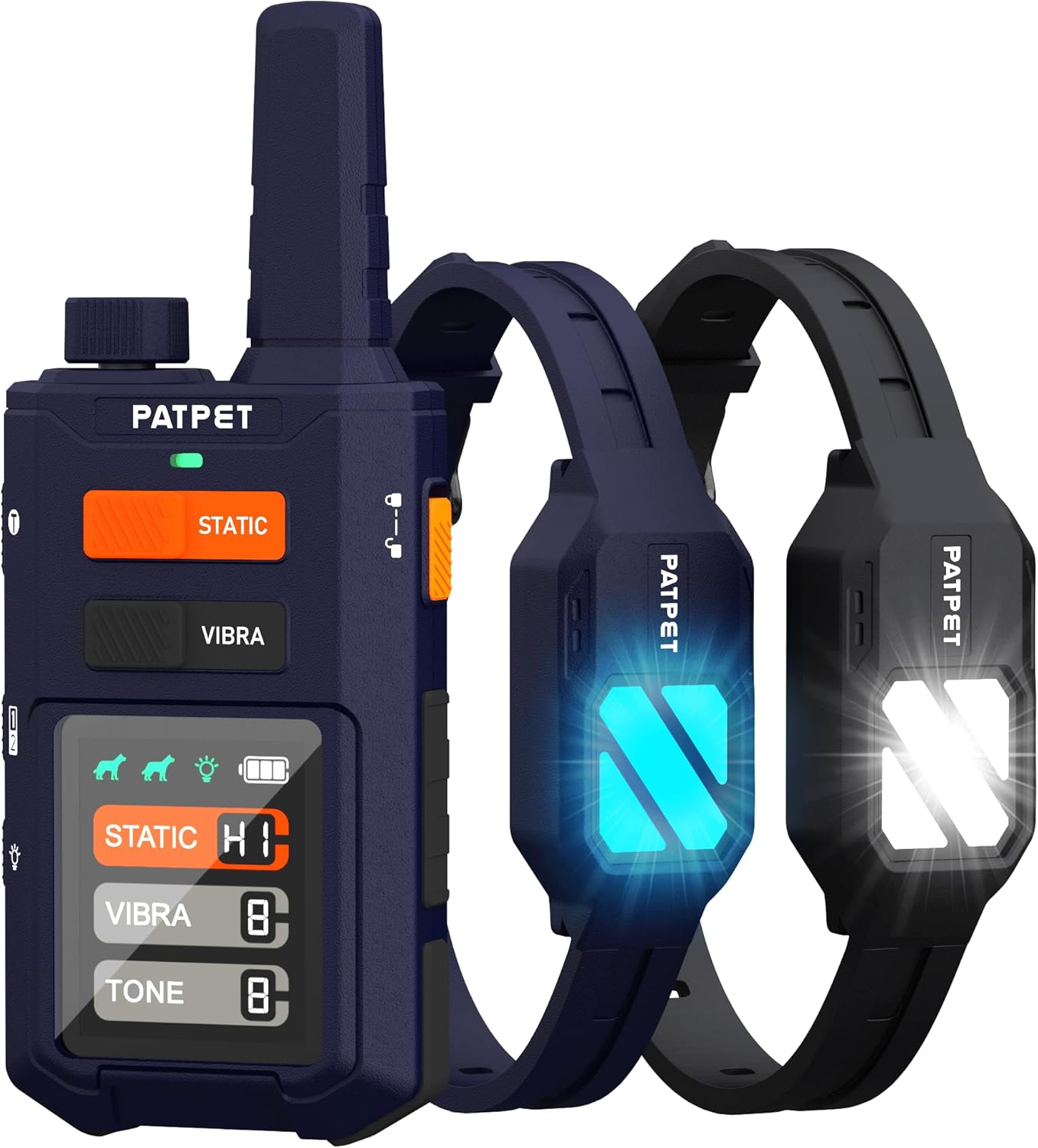 PATPET Dog Training Collar with Remote, 4200Ft E-Collar with LED Light, 3 Training Modes Beep, Vibration, Static, Rechargeable Electric Collar for Medium Large Dogs