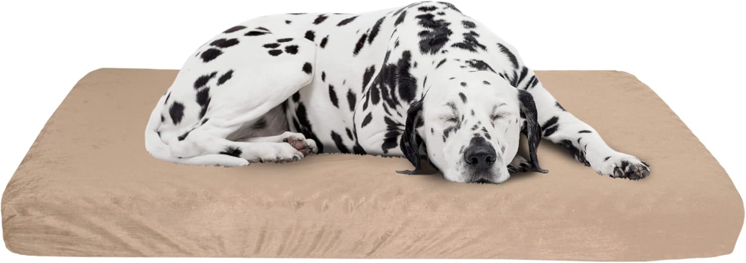 PETMAKER Orthopedic 2-Layer Memory Foam Dog Bed with Machine Washable Sherpa Top – 46×27, Up to 95lbs (Tan)