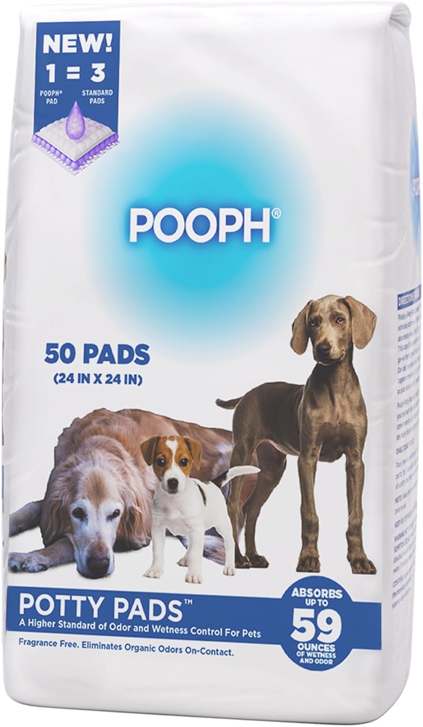 POOPH® Potty Pads™ – 50 Count – Superior Absorbency & Odor Control – Absorbs 59oz, Leak-Proof, Track-Proof, Spill-Proof – Quick-Dry, Disposable, 24×24 Inch – for Puppies, Seniors, Housebound Pets