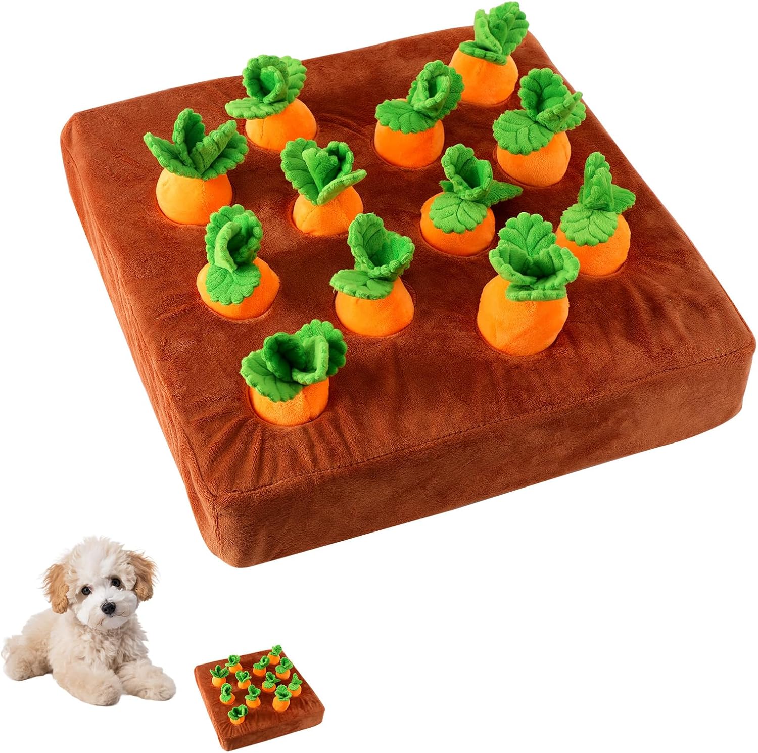 Penitue Carrot Dog Toy, Puppy Puzzle Including Snuffle Mat and Removable Soft Carrots Toy Stimulating Fun Cute Interactive Game for Small Dog Brain Training Enrichment Foraging Skill