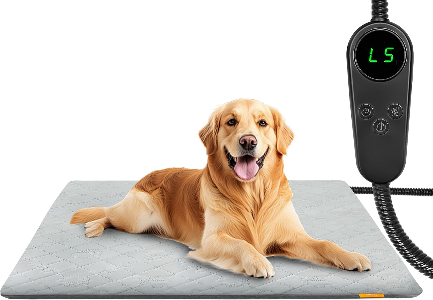 Pet Heating Pad for Cats Dogs Electric Heated Bed Waterproof Warming Mat Indoor Outdoor Chew Resistant Cord Adjustable 5 Timer and 6 Level Temperature for Pets Puppy Animals-Small-35.4×23.6in