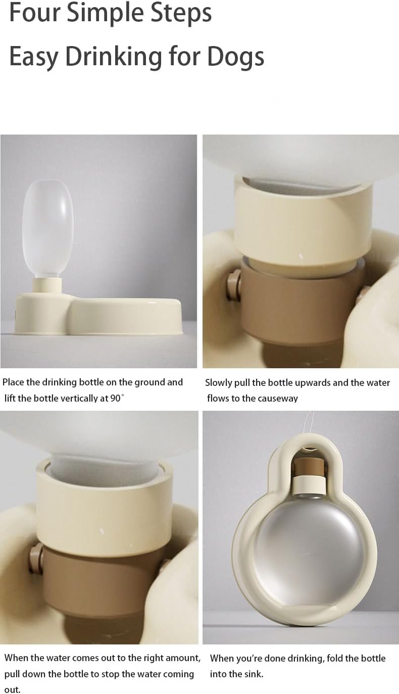 Pet Water Bottle, Portable Dog Water Bottle, Collapsible Leak Proof Puppy Drinker for Outdoor Walking, Traveling, Food Grade Plastic, 12 oz, Beige