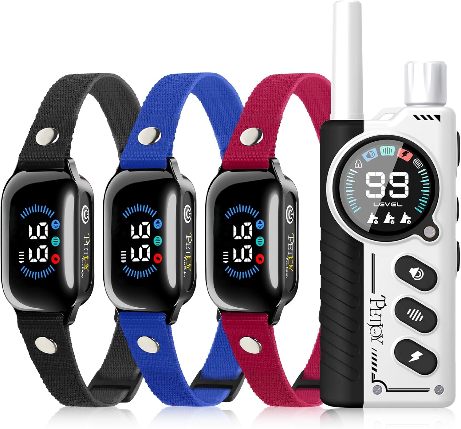 PetJoy 3-Dog Training Collars & Shock Collar for 3 Dogs, with Lockable Shock – Shock Lock Mode Switches to Tone & Vibe Only, Includes Rechargeable Remote with 4000ft Range (9 Tones)