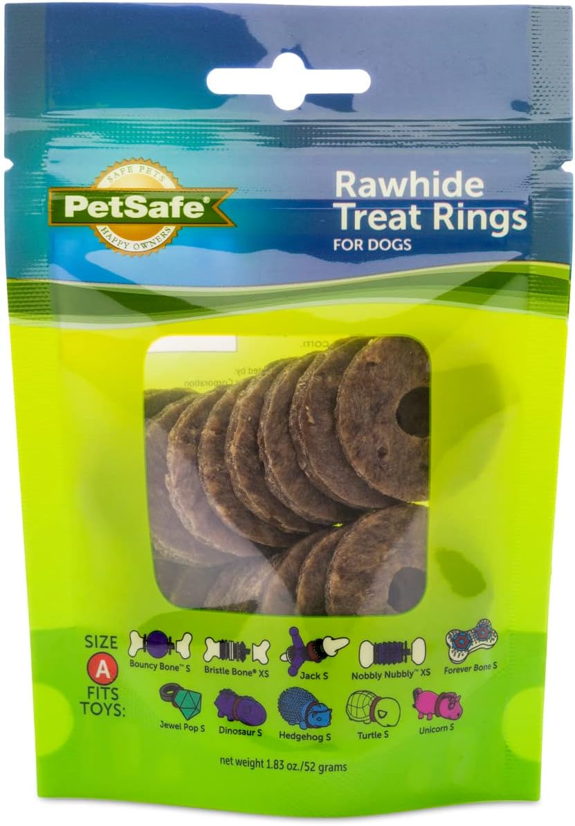 PetSafe Busy Buddy Natural Rawhide Rings – Keeps Dog Busy – Peanut Butter Flavored – Flavored Rawhide Treat Rings – Dogs Chew Toy Compatible – Three Resealable Bag